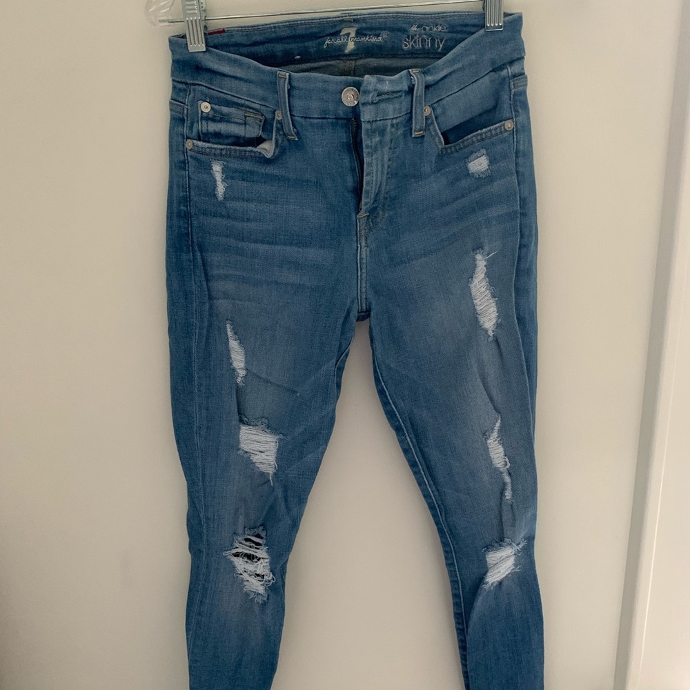 7 For All Mankind ripped skinny ankle jeans